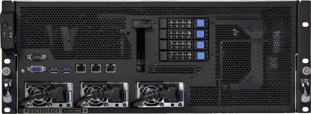 Rear view of the 4U OEM GPU server platform proposed for Core 48