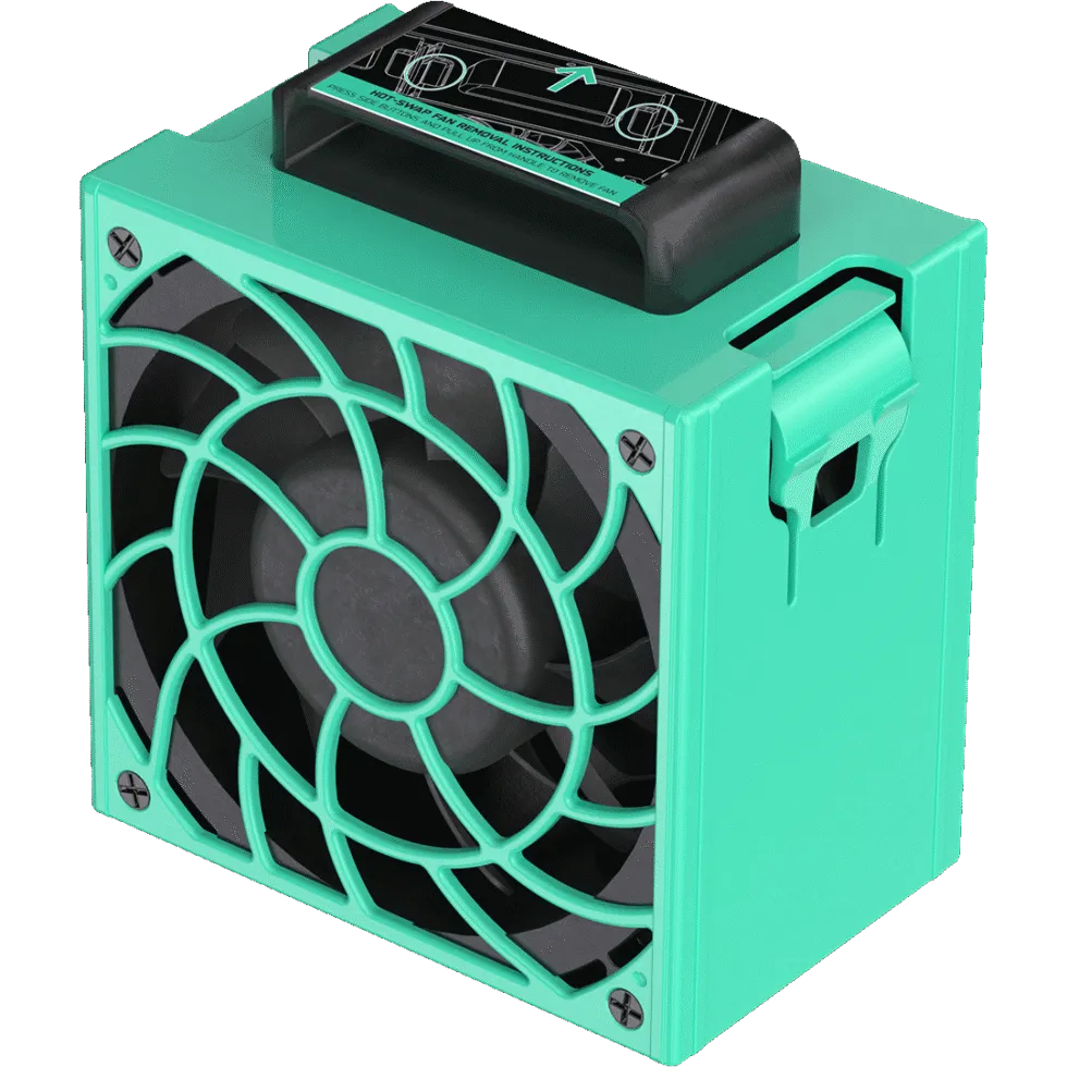 Hot-swap GPU server cooling fan module with a pull handle and protective grille