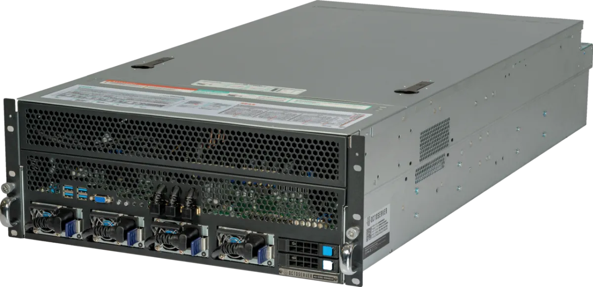 Three-quarter supplier render of a 4U OEM multi-GPU rack server